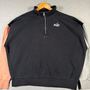 Nike Women's Colorblock Quarter Zip Sweatshirt Black Coral Grey Size Medium